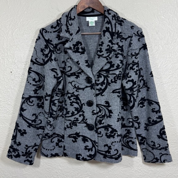Vintage 90s‎ Blazer Petite Medium Wool Flocking Velvet Regal Regency Whimsigoth - Picture 1 of 13